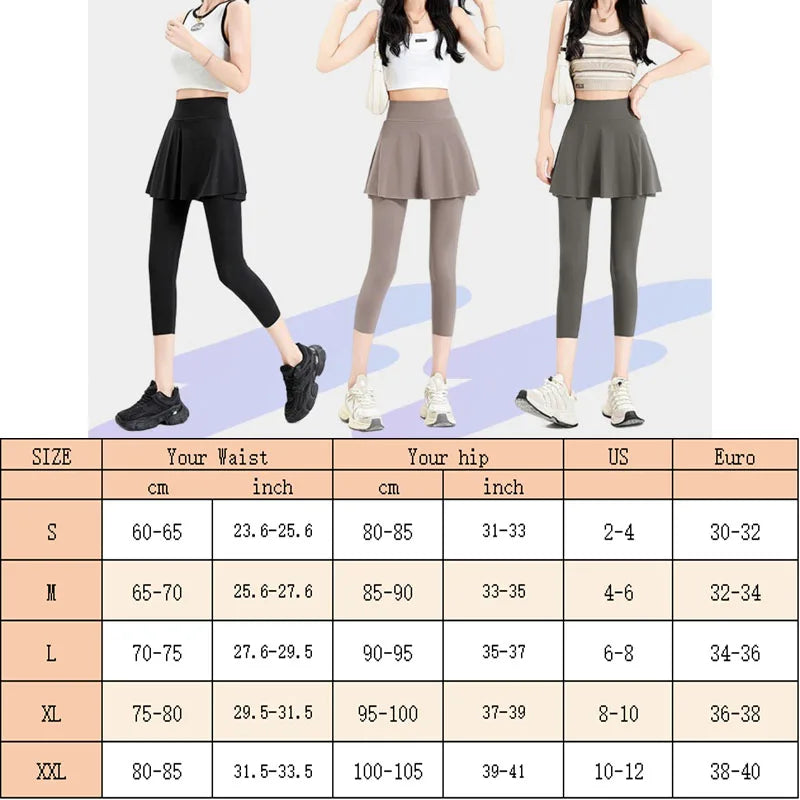 Aiithuug with Pocket Women Tennis Skirted Leggings Capris Yoga Leggings with Skirts Tennis Pickleball Clothing Cropped Leggings
