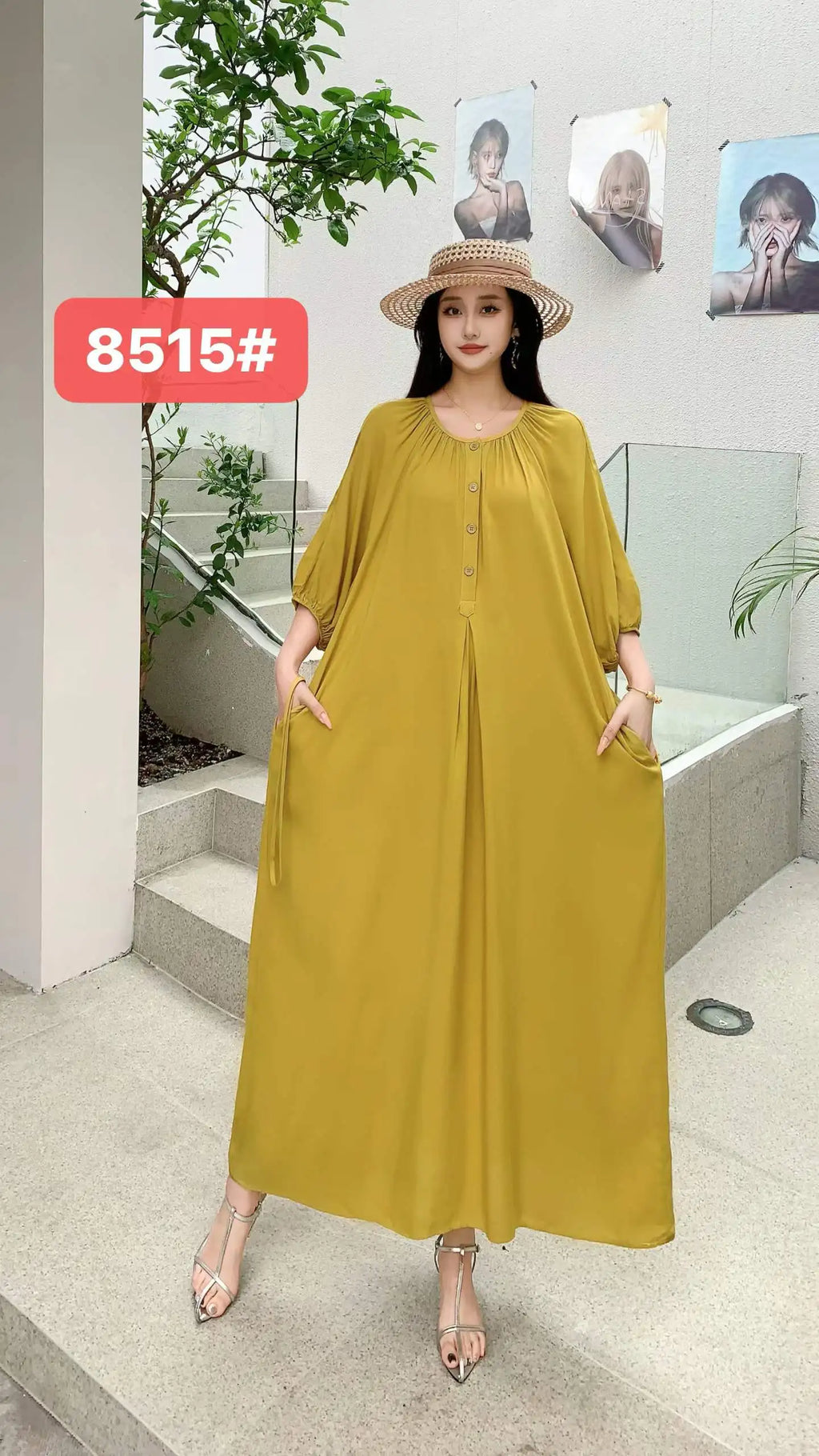 THHONE Summer Plus Size Dress Robe Solid Long Casual Loose Vintage Vestidos Para Mujer Oversized Dresses Half Sleeve Belt Pocket