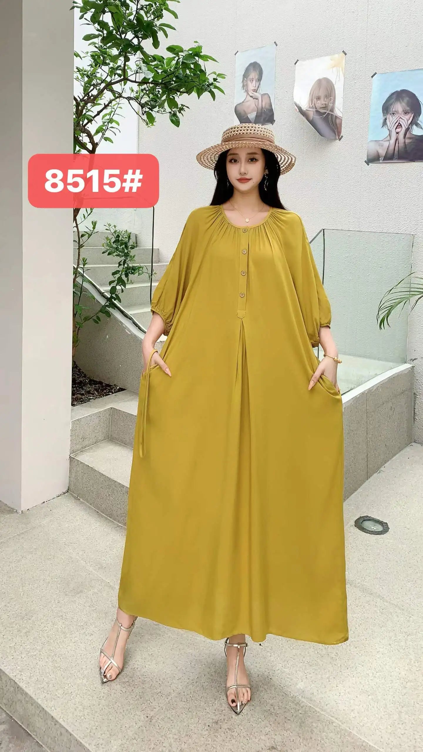 THHONE Summer Plus Size Dress Robe Solid Long Casual Loose Vintage Vestidos Para Mujer Oversized Dresses Half Sleeve Belt Pocket