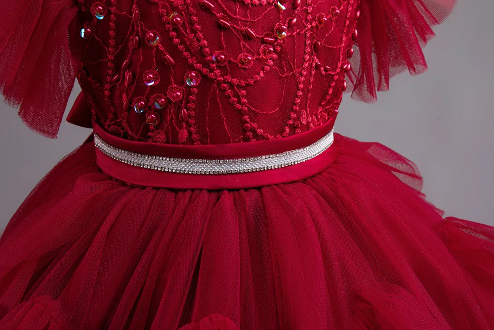 HETISO Girl Christmas Dresses Trailing Kid's Dress for Girls Retro Lace Sequined Children's Wedding Party Ball Gown 6 8 10 Years