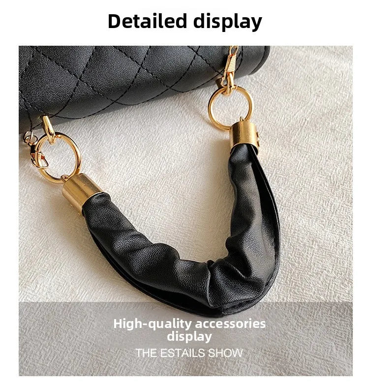 Elegant Women Quilted Top Handle Bags with Gold Chain Strap Ruched Handbag Fashion Lock Crossbody Bag Chic Mini Shoulder Purse