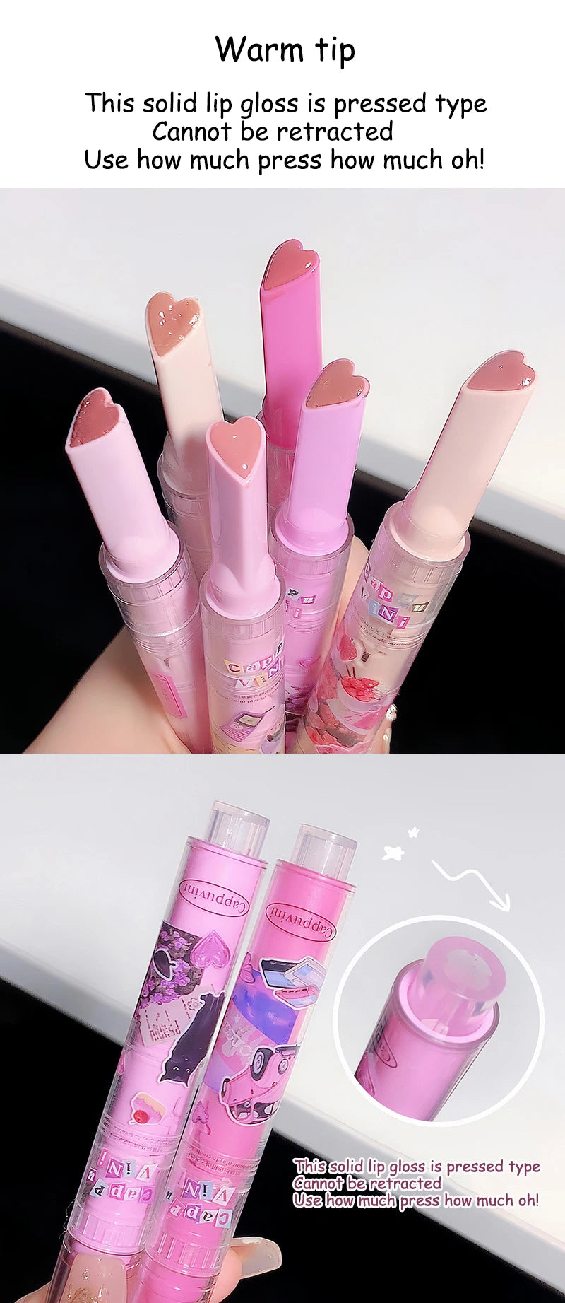 Clear Lip Glaze Jelly Solid Mirror Lipstick Waterproof Love-shaped Watermelon Lip Gloss Fade Lip Lines Moisturising Korea Makeup