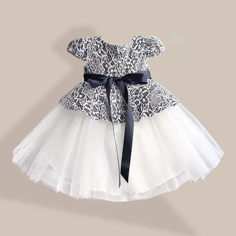 HETISO Lace Flower Girl Dress TUTU style Silk Belt Princess Kids Dresses 3 colors leopard Girls Party Dress for 1-6T