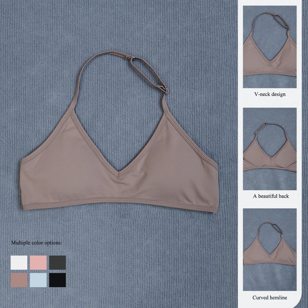 Women's Summer Halter Neck Padded Sports Yoga Bra Shock Absorption Support Backless Crop Top for Outdoor Running And Gym
