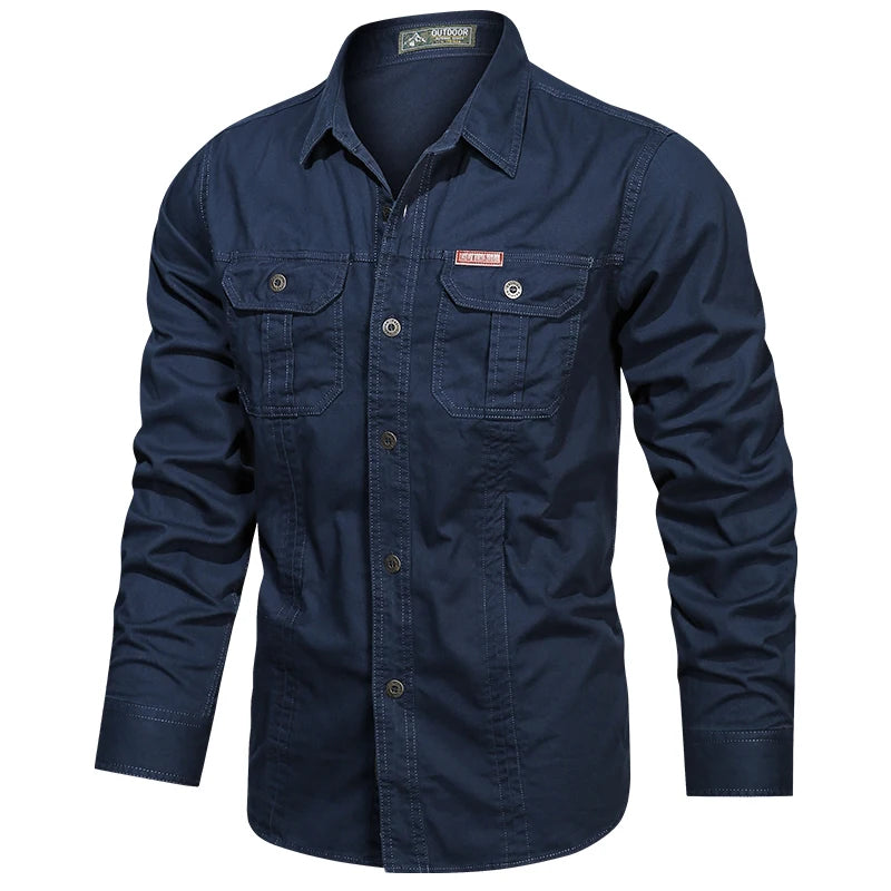 Brand Clothing Men's Cargo Shirt Long Sleeve Cotton Overshirt High Quality Casual Military Style 5XL