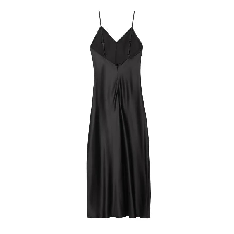 New Elegant women's fashion silk satin texture MIDI dress sexy backless party slip dress