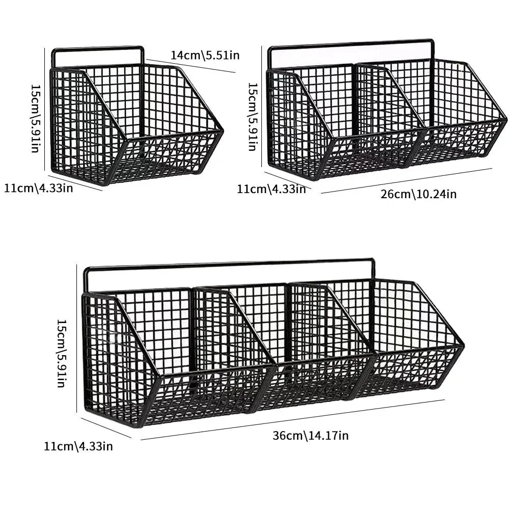 Wall-Mounted Kitchen Storage Basket - Perforation-Free Iron Rack Black