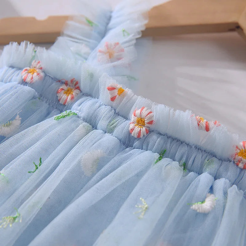 Girls' Summer Dress New Style Children's Baby Girl Fashionable Summer Thin Strap Princess Mesh Dress