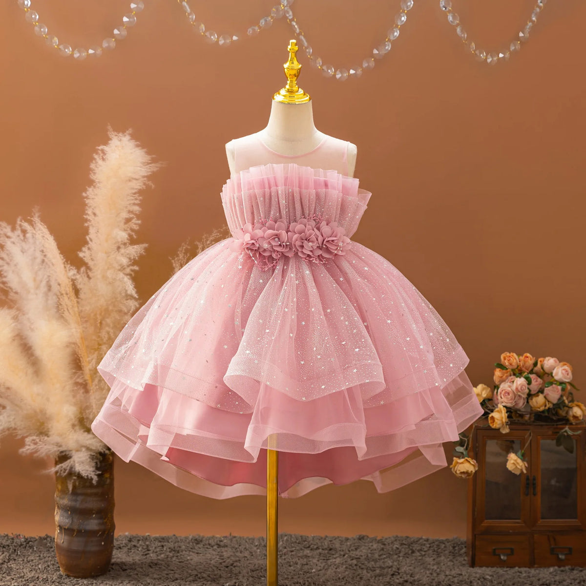 HETISO Elegant Trailing Flower Girl Dress for Weddings And Party Kids Galaxy Style Prom Gown 3-10 Years
