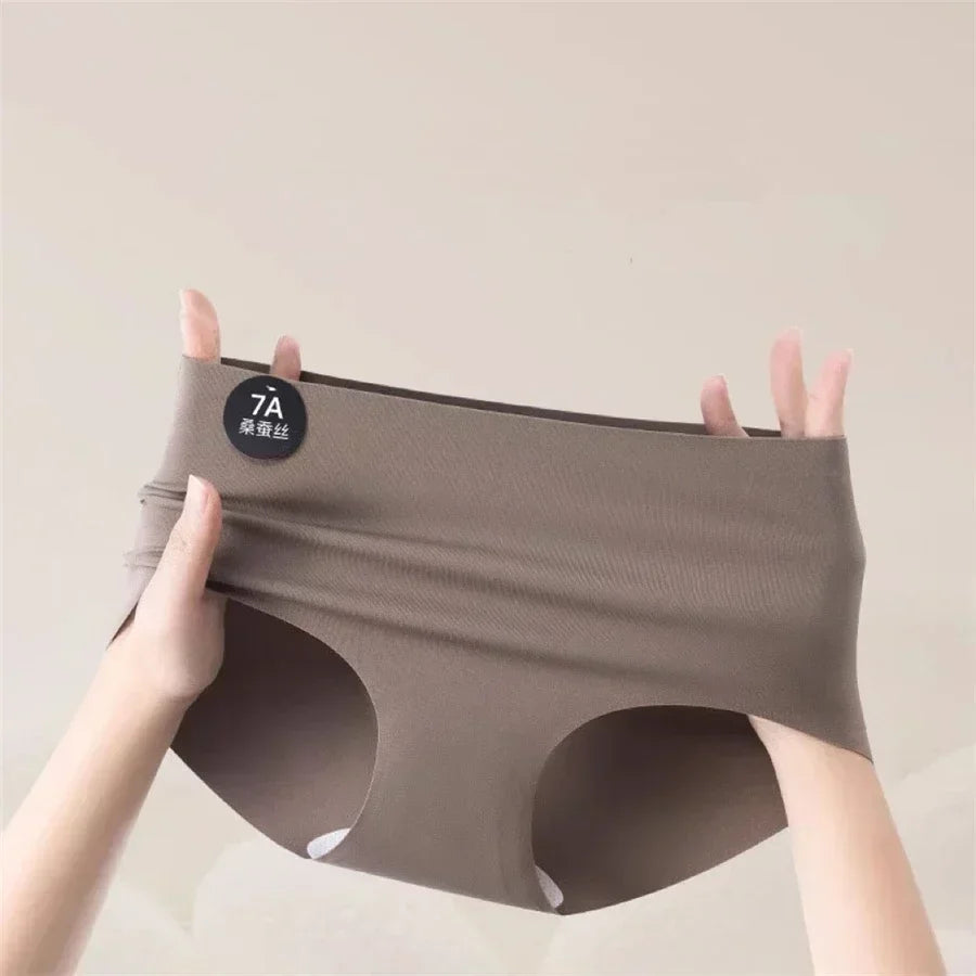 4PCS Seamless Mulberry Silk Underwear Ultral Thin Women's Panties Sexy High Elastic Invisible Briefs Soft Underpants Lingerie