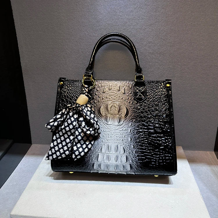 Real Leather Alligator Print Women 2025 New Large Capacity Tote Handbag Crossbody Bags for Women Сумка Женская