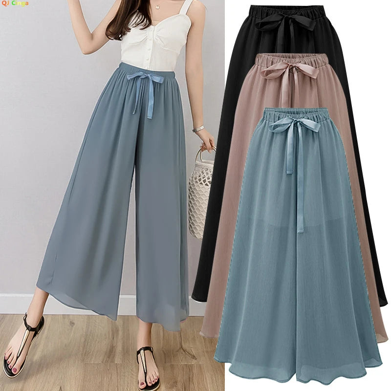 2026 Summer New Thin Women's Wide Leg Skirts Pants, Fashion Loose Ankle-Length Pants,Black Green Red,Asian Size M-5XL,6XL,7XL