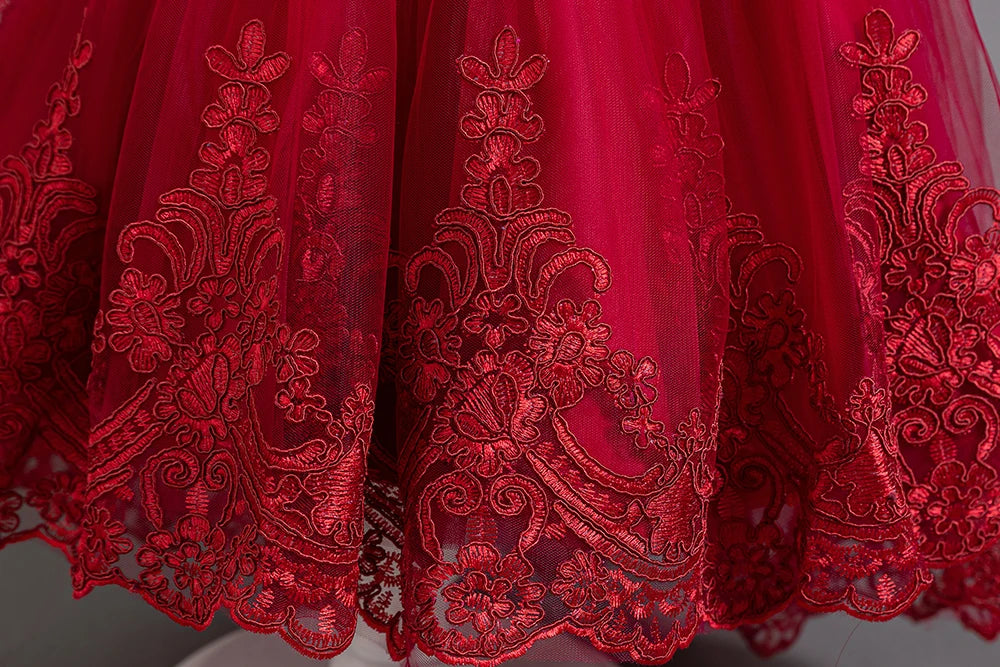 Hetiso Girls Flower Embroidery Party Dresses Kids Summer Formal Holiday Birthday Gown Kids Trailing Evening Princess Clothes 1-6
