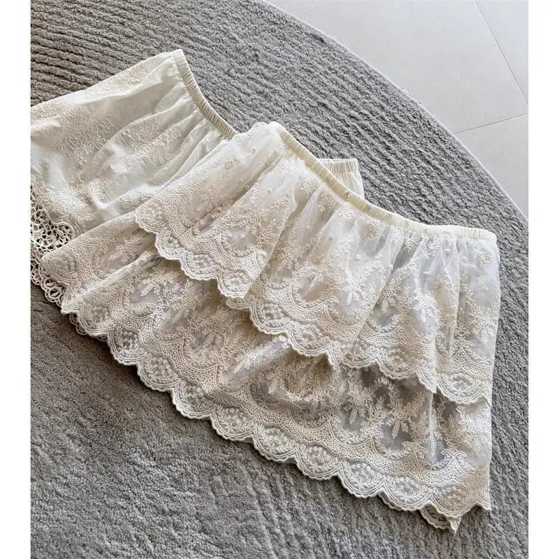 Korean Lace Embroidery Flower Skirt 2026 Faldas Mujer De Moda Elastic Waist Mini Summer Jupe Fashion Sweet Y2k Vintage Skirts