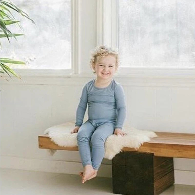 2026 New Arrivals Bamboo Fiber Toddler Baby Children's Pajamas Sets Suit For Girls Solid Long Sleeve Top+Pants Boys Sleepwear