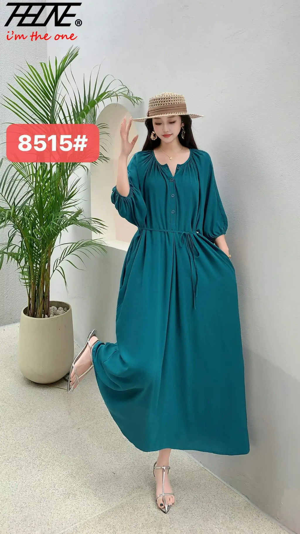 THHONE Summer Plus Size Dress Robe Solid Long Casual Loose Vintage Vestidos Para Mujer Oversized Dresses Half Sleeve Belt Pocket