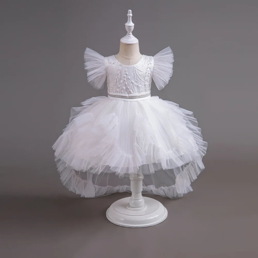 HETISO Girl Christmas Dresses Trailing Kid's Dress for Girls Retro Lace Sequined Children's Wedding Party Ball Gown 6 8 10 Years