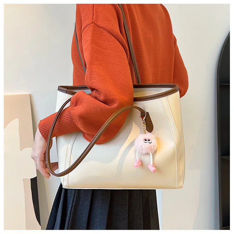 Solid Color PU Leather Women's Handbag, Versatile Korean Single Shoulder Underarm Bag, Temperament Tote Bag for Women Daily Use