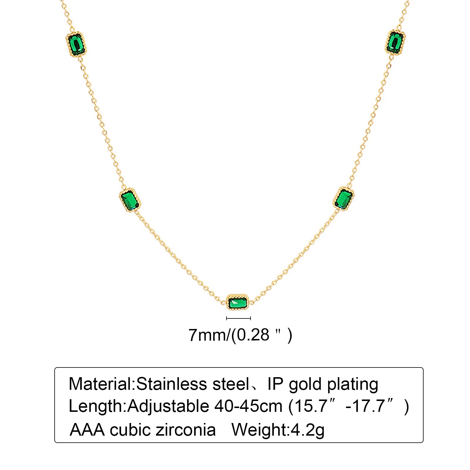 Retro Green Zircon Pendant Necklace For Women'S, Crystal Stone Chain Stainless Steel Gold Plated Luxury Birthday Gifts