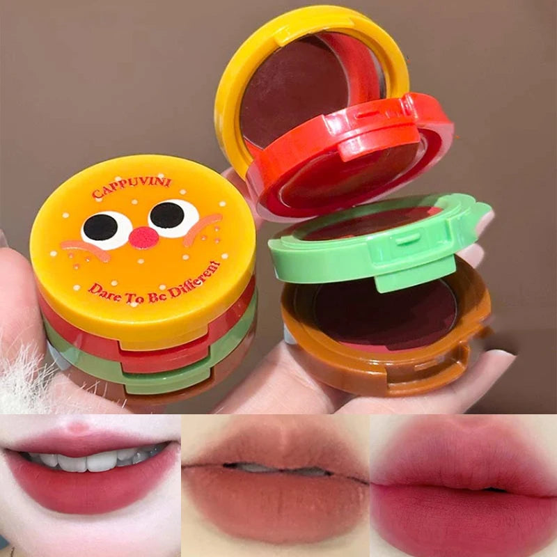 Cappuvini Velvet Lip Mousse - Matte Butter Formula, Long-Lasting Non-Drying, Cute Hamburger Design ,Compact and portable