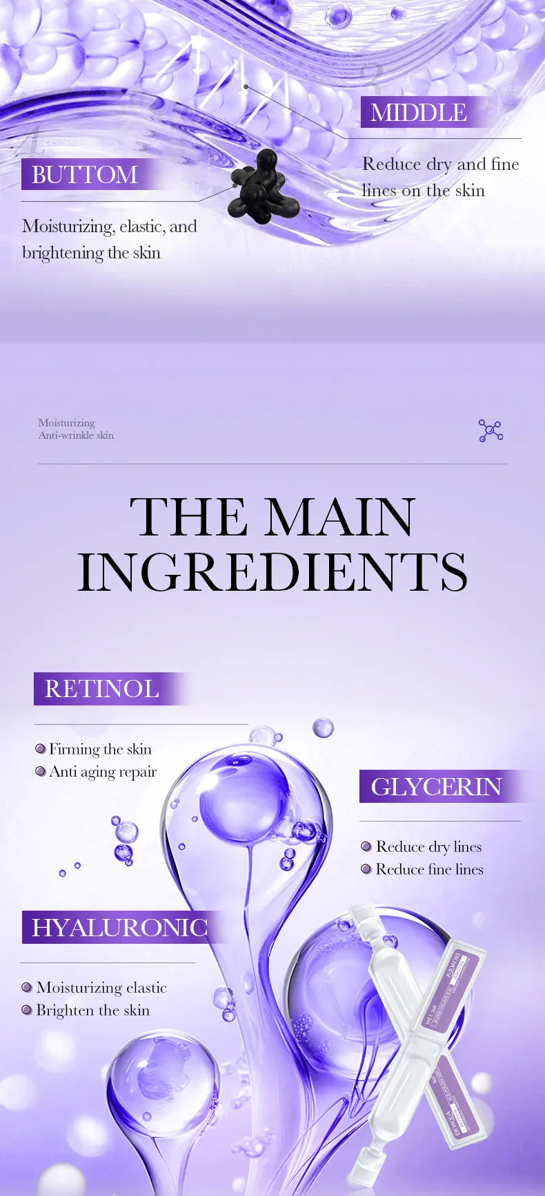 30pcs/box BIOAQUA Retinol Vitamin C Hyaluronic Acid Serum for Face Moisturizing Firming Hydrating Facial Essence Face Skin Care