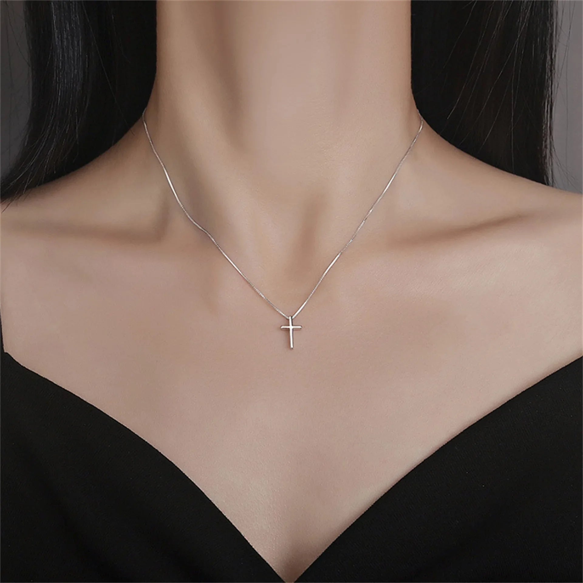 Timeless Cross Pendant Necklace Silver Tone Jesus Faith Jewelry For Men And Women Clavicle Chain