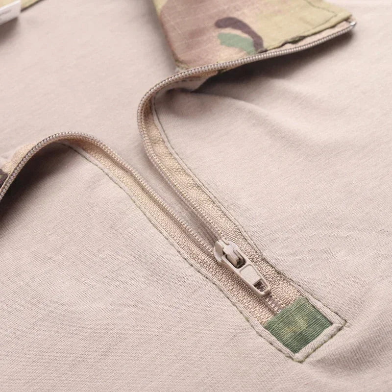 Outdoor Long Sleeve Tactical Shirts Combat Shirt 1/4 Zipper Ripstop Cotton Wear-Resisting Camo Airsoft T Shirts Men Clothing