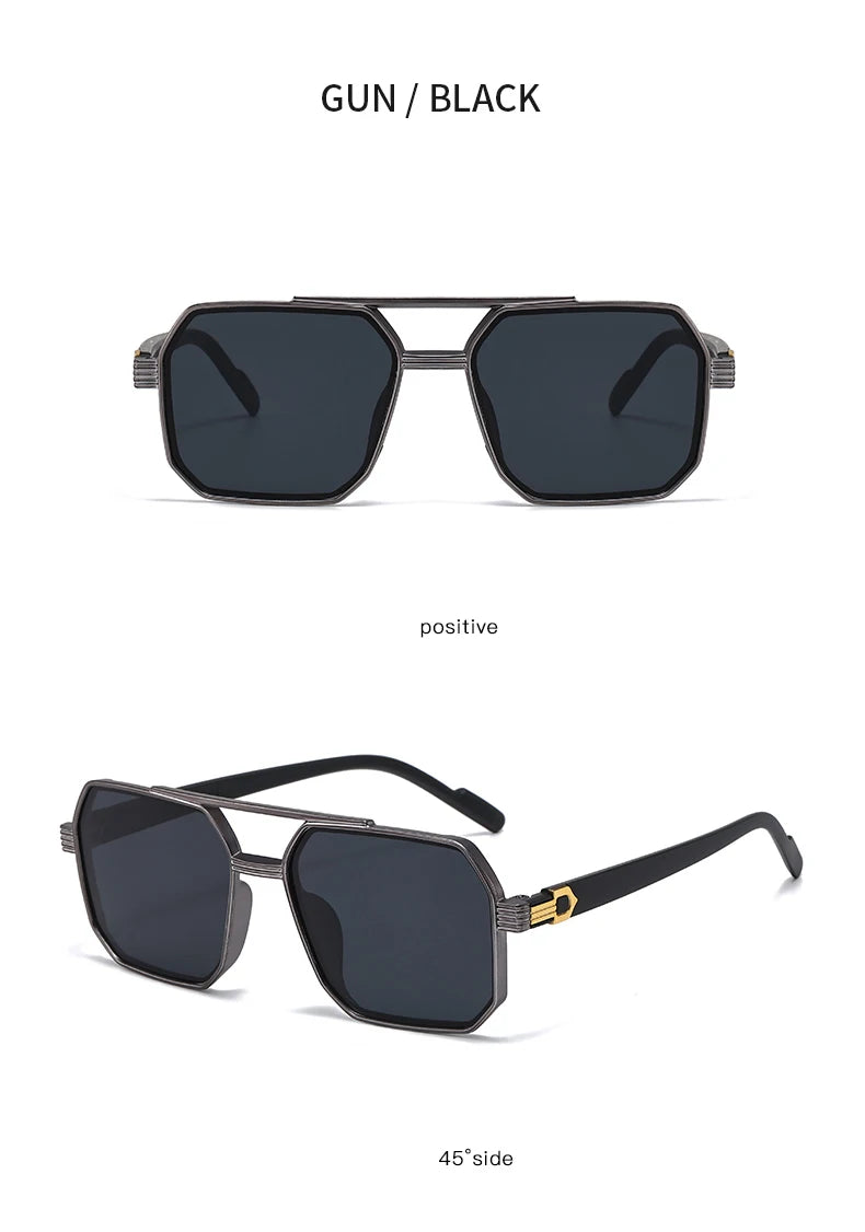 Hiking 3pcs Retro Large Frame Square Anti Light Glasses Classic Double Beam Metal Frame Shades Fashion Men'S Gradient Eyeglasses
