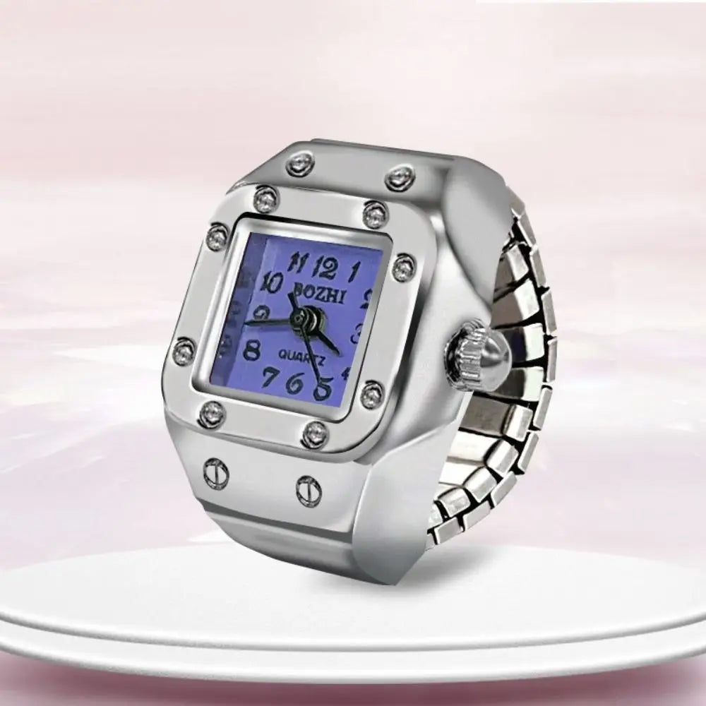 Finger Ring Watch For Couples Vintage Punk Heart Shape Quartz Clock With Adjustable Elastic Strap