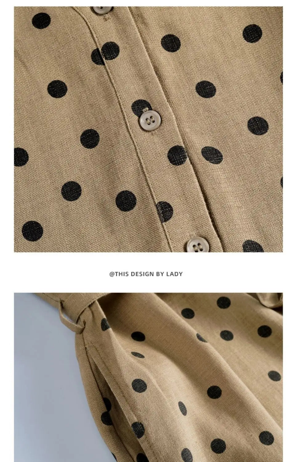 Cotton and Linen Dress French Polka Dot Print Fashion Long Skirt Summer New V-neck Casual Lace-up A-line Skirt
