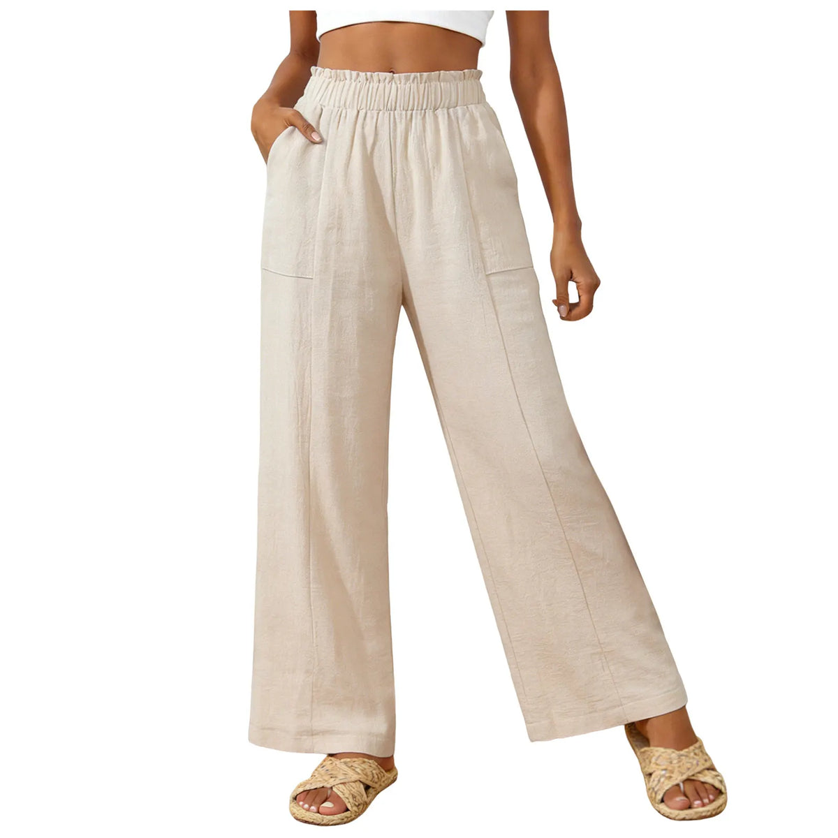 Women's Wide Leg Pants High Waist Loose Casual Trousers with Pockets