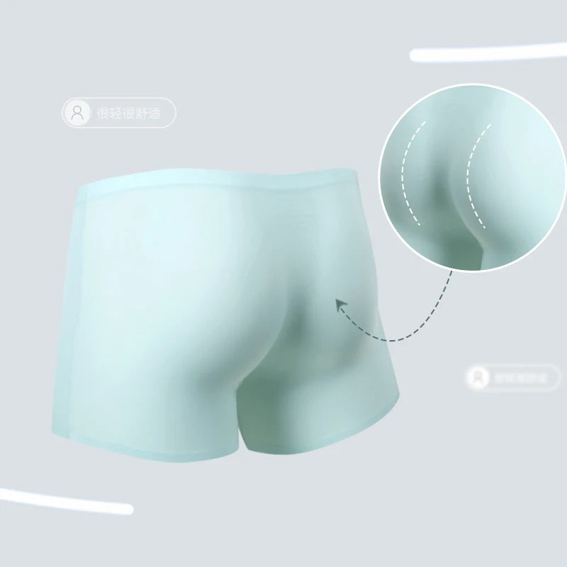 Men'S Underwear Men'S 3D Stamping Ice Silk Boxers Seamless Thin Boxers Lengthened Sports Summer Short Shorts Head