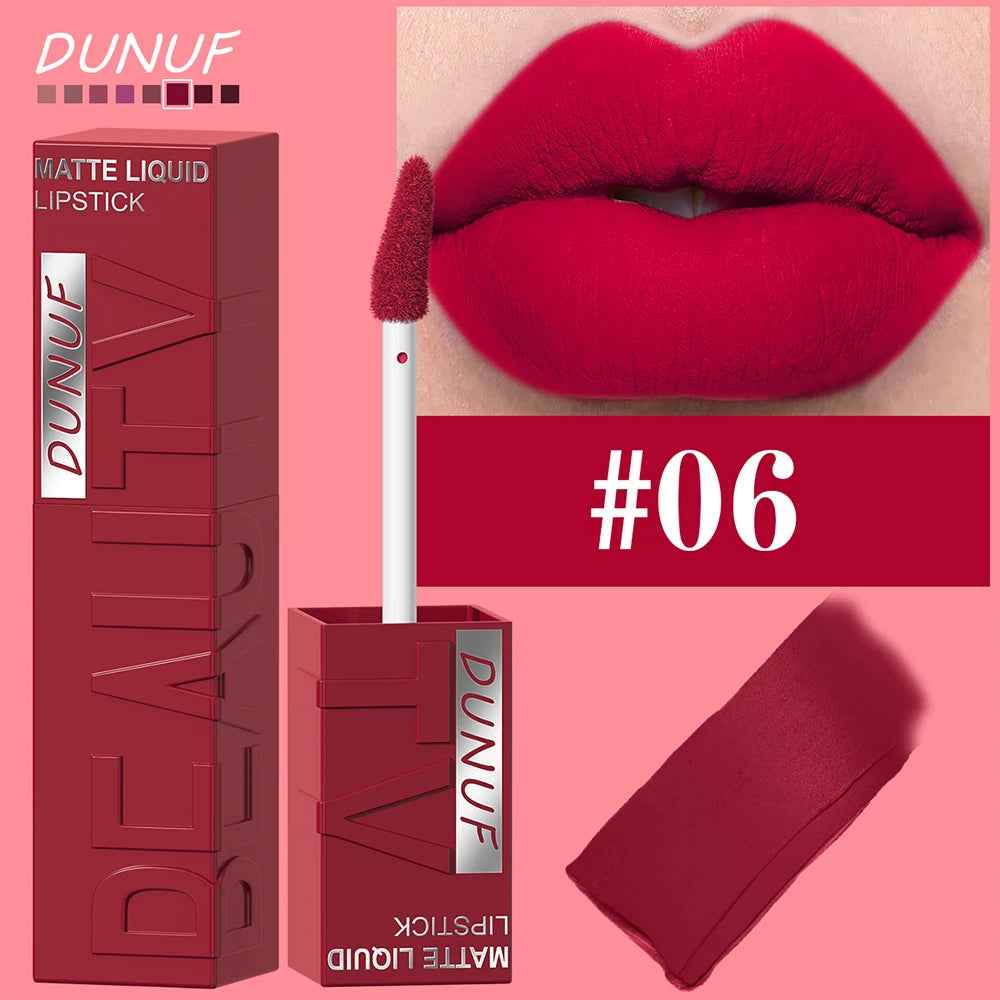 Dunuf 8 Color Matte Velvet Lip Gloss Waterproof Plumping Lipstick For Bold Women