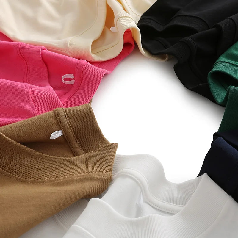 Mens Oversized 230Gsm Heavyweight Cotton T Shirt Short Sleeve Solid Colors Green White Black