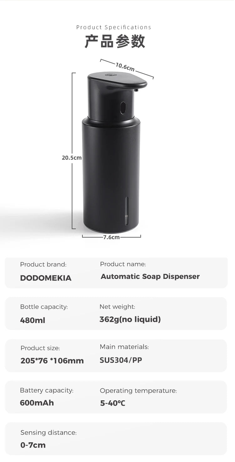 Dispensador de jabón de cocina de 480 ml con sensor automático, máquina de desinfectante de manos, dispensador de jabón eléctrico inteligente para gel de baño, acero inoxidable 304