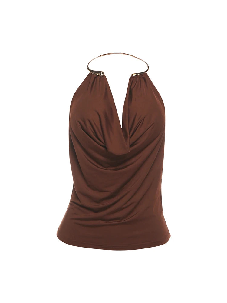 Weird Puss Metal Snake Halter Camisole Women Swing Collar Elegant Backless Summer Trend Beach Vacation Party Clubwear Tank Tops