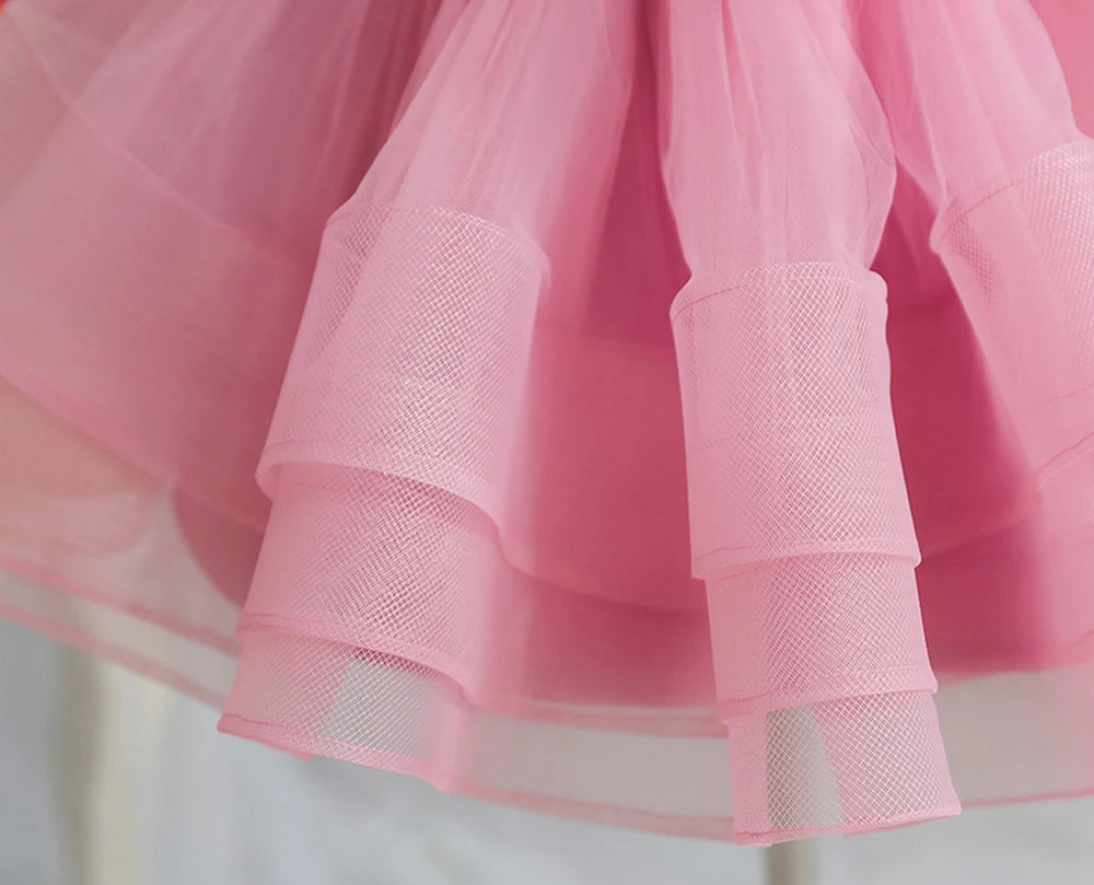 HETISO Girls Party Dresses Long Sleeve V-Neck Kid's Children Elegant Dress for Girl Sequined Tutu Wedding Ball Gowns 4 6 8 10Y