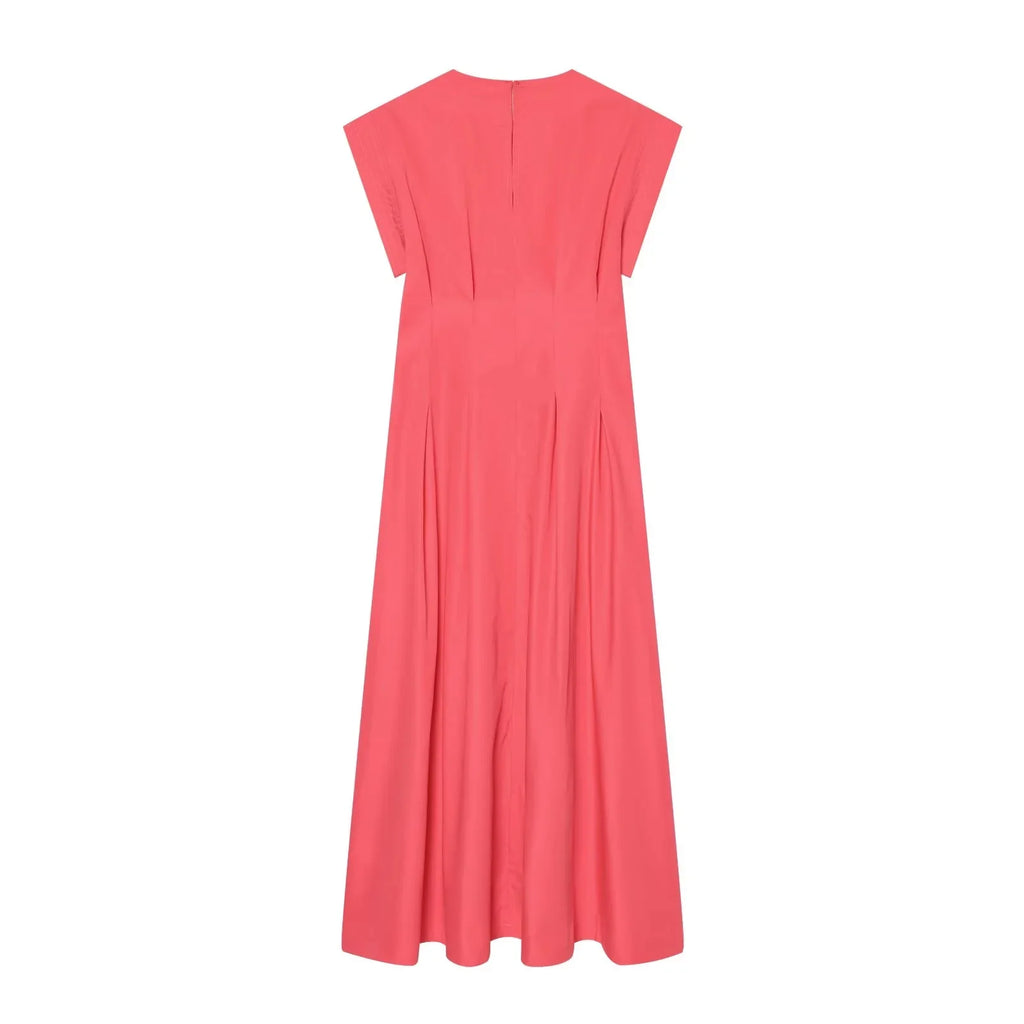 BSAY 2026 Minimalist Solid Color Long Dress Ladies Round Neck Cap Sleeve Waist Flowy A Line Maxi Dress Casual Vacation Sundress