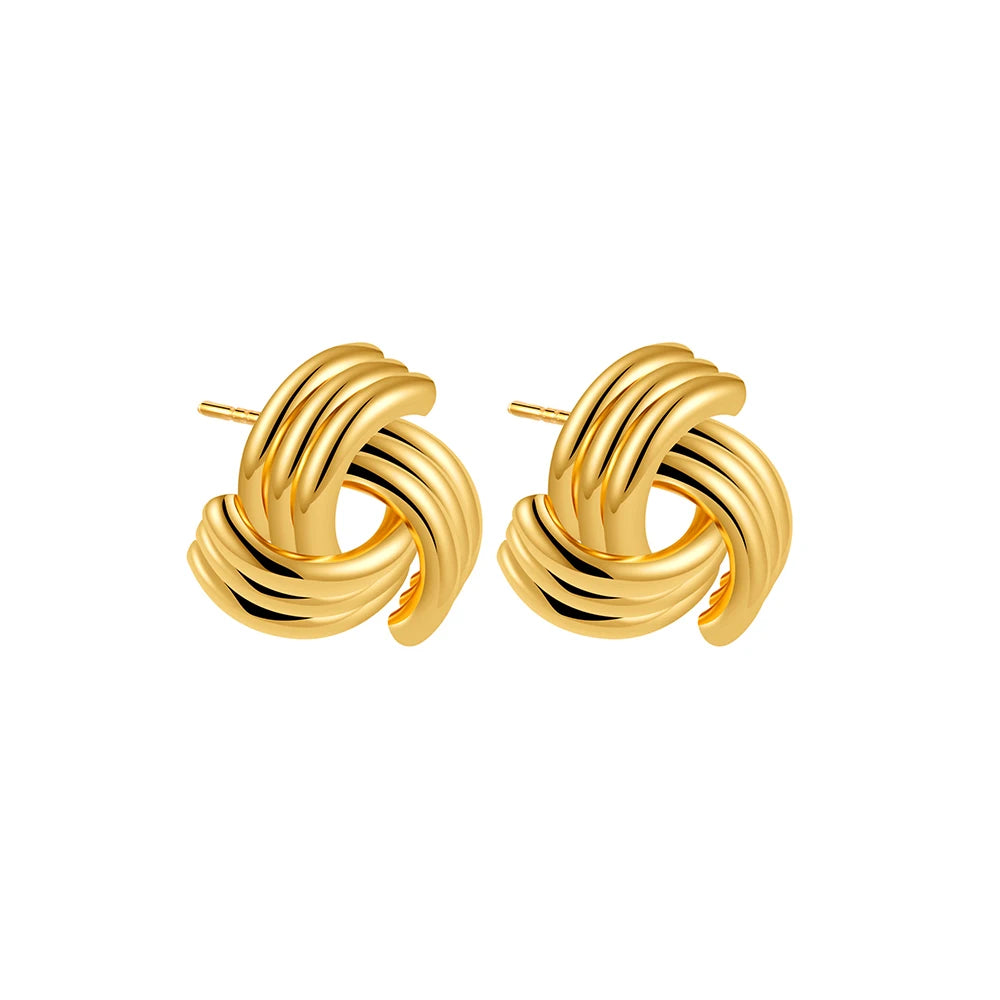 Trendy Stainless Steel Multilayer Circle Twist Knot Earrings For Women'S Texture Mixed Color Gold Plated Statement Earring Bijoux