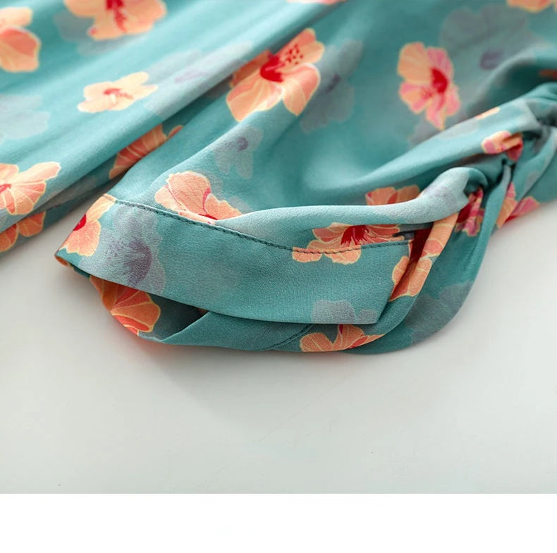 Women's Summer Floral Chiffon Lotus Leaf Dress 2021 New Fashion Print Temperament Belt Chic Female Dress Vestido Feminino Dress