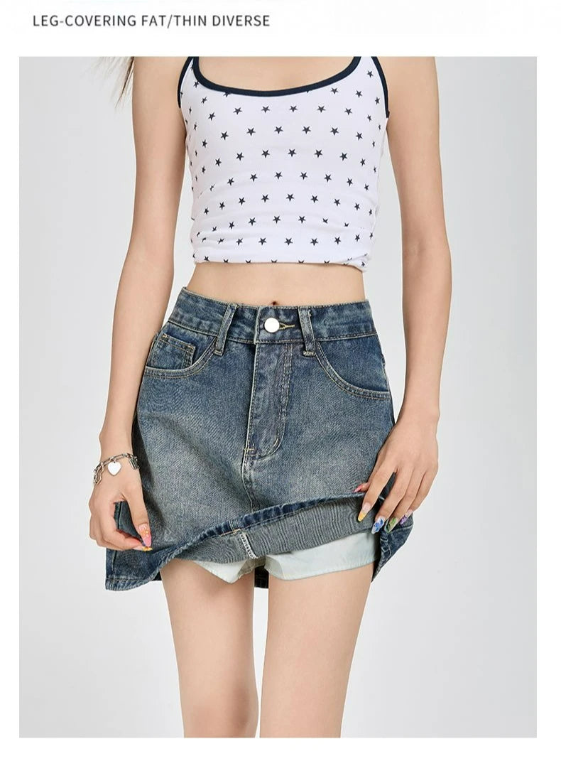 Harajuku Denim Plaid Skirt Women Sexy Multiple Pockets Mini Skirts Vintage Y2K New Fashion 2025 Lady Casual Versatile Streetwear