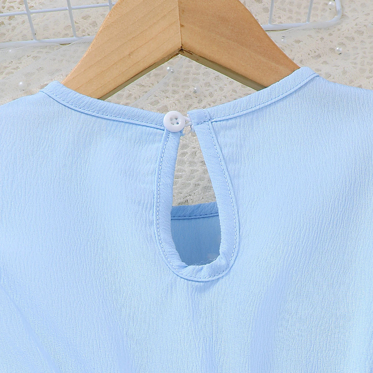 3PCS Fashion Girls 1-6 Years Old Summer Blue Sweet Sleeveless A-line Children's Dress 3D Wool Flower+Small Pocket Casual Dress