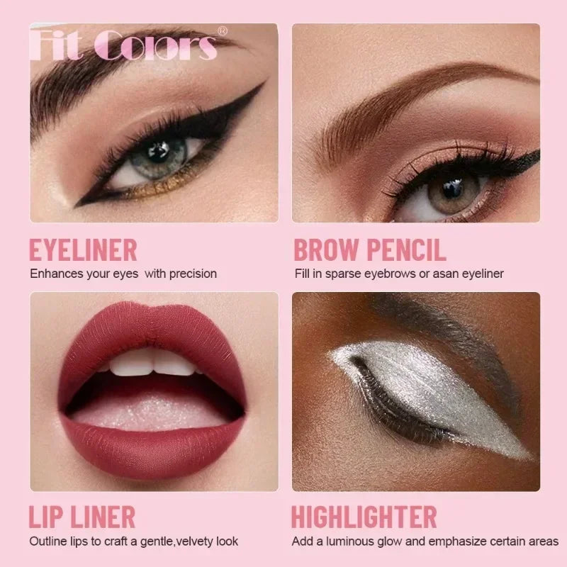 4-in-1 Makeup Pen Eyebrow Pencil, Eyeliner, Lip Liner, Highlighter Eyeshadow Pen Multi-functional 4-color Set Counter Makeup Pen