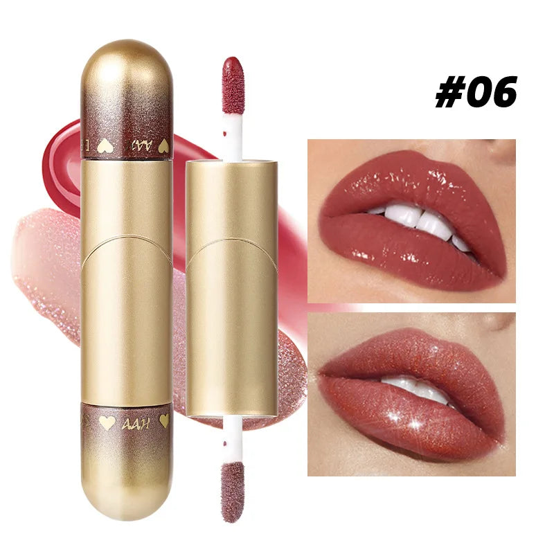 Double-Head Lip Gloss - Hydrating Moisturizing Sparkling Lip Gloss