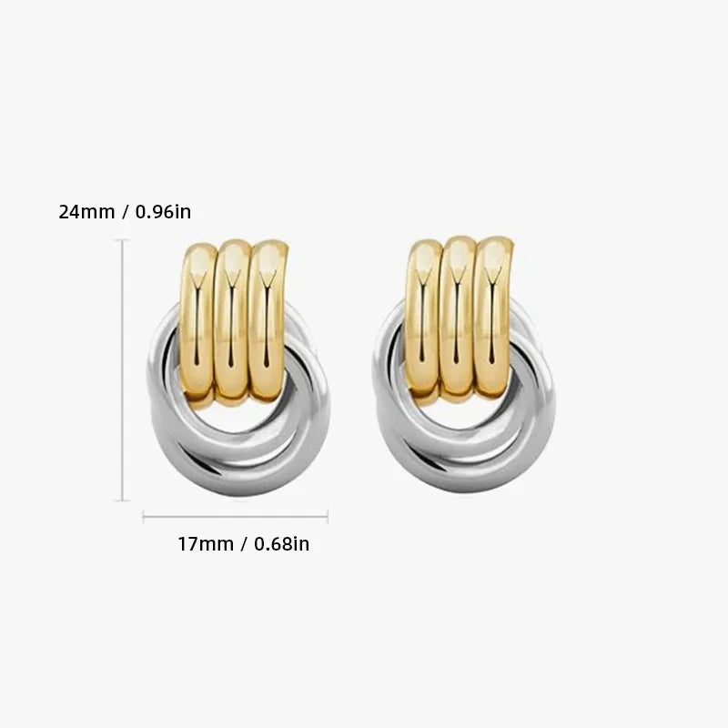 Trendy Stainless Steel Multilayer Circle Twist Knot Earrings For Women'S Texture Mixed Color Gold Plated Statement Earring Bijoux