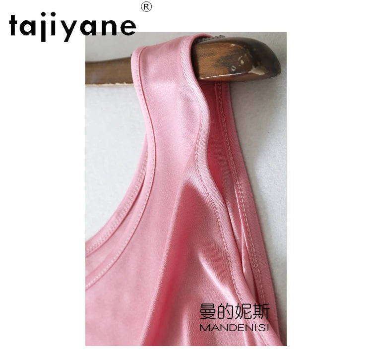 TAJIYANE 70% Mulberry Silk Tank Tops for Woman Elegant Sleeveless Summer Tops 2025 Solid Color Silk Vest Ladies Clothes кроп топ