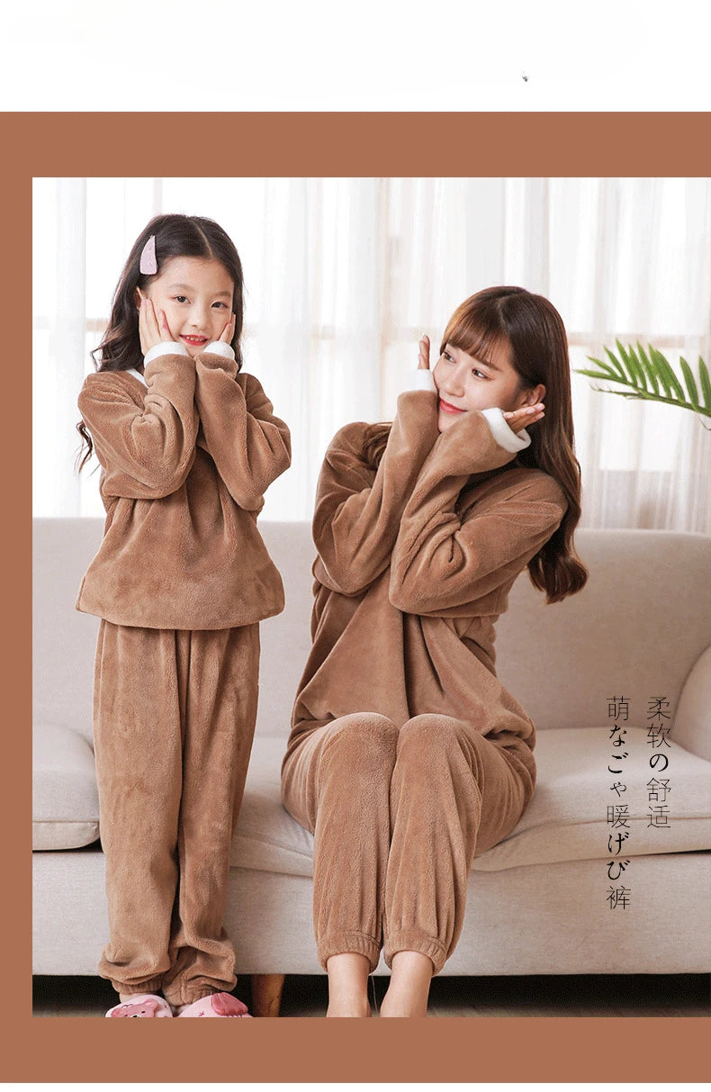 Flannel Pajama Pullover Top Winter Toddler Children Baby Coral Fleece Warm Sweatshirt Pant 2pcs Boy Girl Kids Fall Sleepwear Set