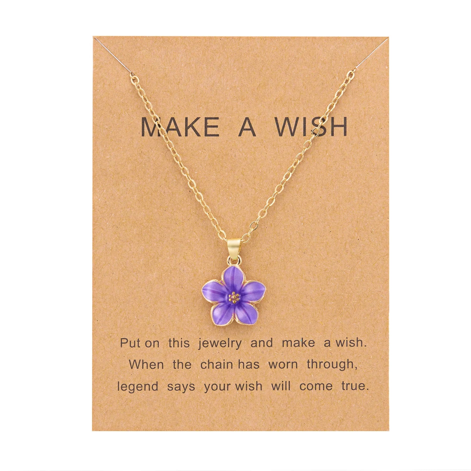 Minimalist Colorful Flower Necklace For Women'S Romantic Pink Cherry Pendant Necklace Make A Wish Paper Card Friendship Jewelry