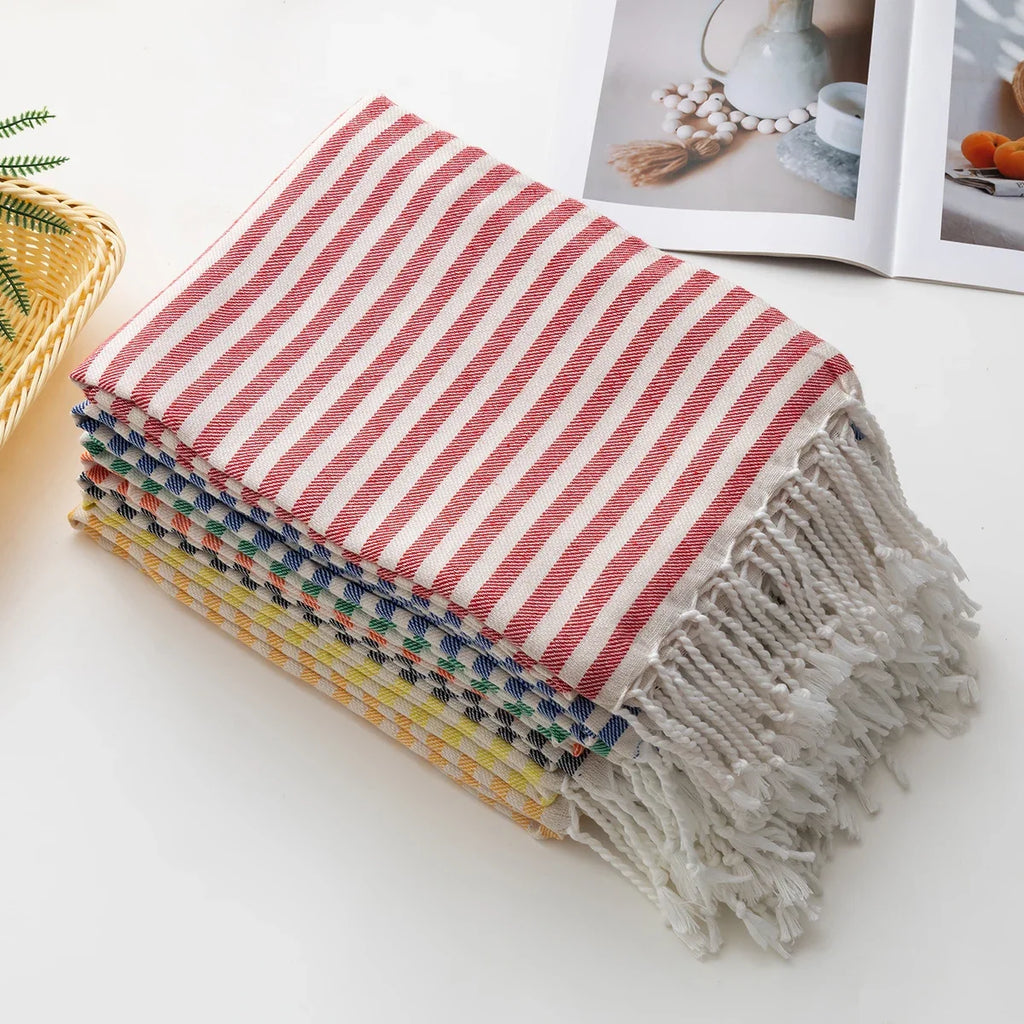 Cotton Turkish Striped Beach Towel 90*180CM Sauna Spa Gym Sport Fitness Fringed Bath Towel Kitchen Soft Absorbent Quick Drying