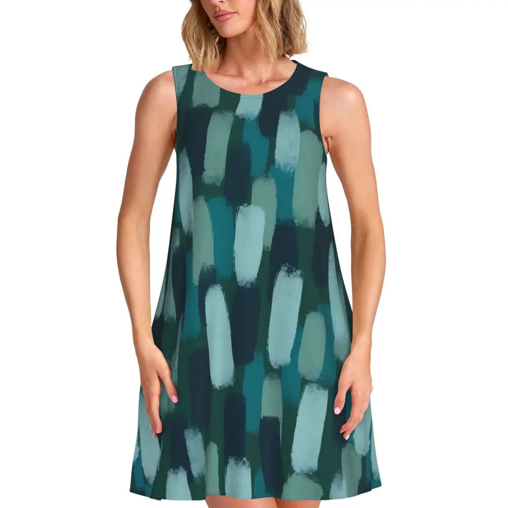 Gold Chains Print Casual Dress Anchor Korean Fashion Dresses Sleeveless Elegant Dress New Arrival Round Neck Lady Print Vestidos